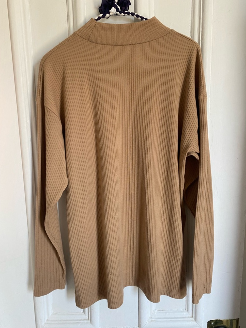 Ribbed Long Sleeve Mock Neck Sweater - Camel - Picture 4 of 8